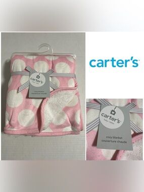 🆕CARTER’S - NWT - 40”X30” - INFANT GIRLS PINK DOTS COZY SHERPA PLUSH BLANKET